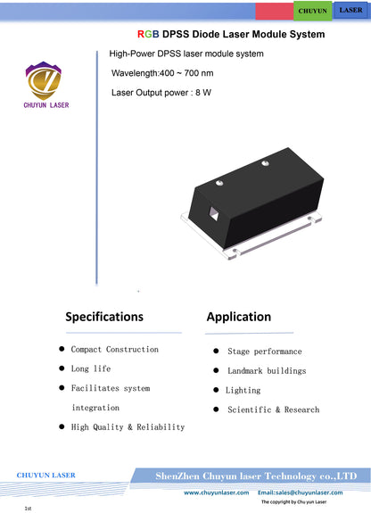 DC12V rgb8w white laser module with ttl & analogue modulation for stage light parts